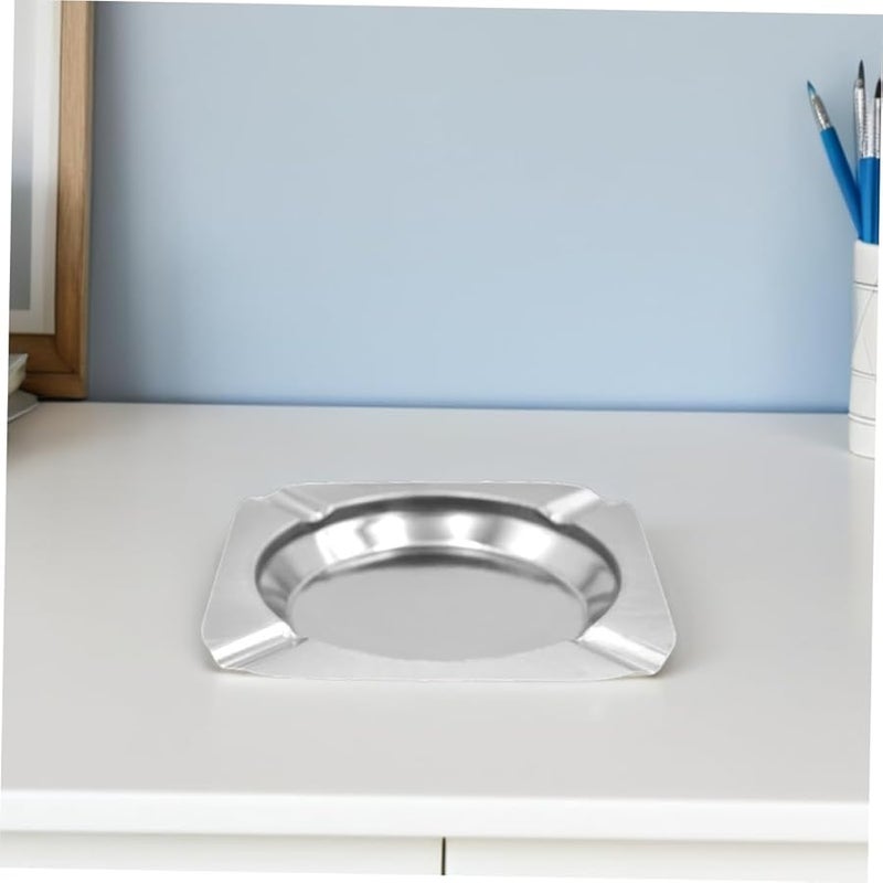 حامل رماد السجائر الحديث من الفولاذ المقاوم للصدأ 12 قطعة مربعة للمنزل والمكتب والبار - Image 4